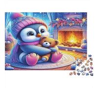 Penguin Sturdy Cardboard Classic Jigsaw Puzzle Penguin with Teddy by Fireplace Ultra Difficult Challenge for Couples Office Break Best Gift for Collectors 1000 Piece Jigsaw Puzzle 52x38cm/1000pcs