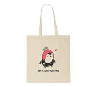 Penguin Style 1 Whimsical Character - I’m Fucking Freezing Rude Adult Swearing Statement tote style shopping bag - natural