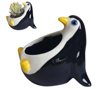 Penguin Succulent Planter Pots, Novelty Cute Animal Ceramic Air Plants Stand Holder, Unique Cactus Flower Display Container, Mini Small Pots with Drainage Hole for Home Office Desk Garden Decor