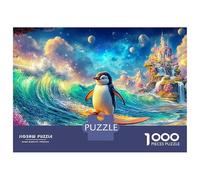 Penguin Surfing by A Cliffside Castle 1000 Piece Jigsaw Puzzle Cute Penguin Recycled Cardboard, Challenging Puzzle for Adults 70x50cm/1000pcs