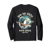 Penguin Surfing Waves South Africa Cape Cod Surfs Up Fun Long Sleeve T-Shirt