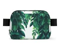 Penguin Swimming in The Ocean Fanny Pack Crossbody Waist Bag Pack Waterproof Mini Belt Bag Bum Hip Bag for Men Women, Tropical Green Leaves, One Size