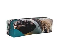 Penguin Swimming in The Ocean Leather Pencil Case Stationery Bag Pen Holder for Work & Office Zippered Pen Pouch