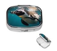 Penguin Swimming in the Ocean Pill Box 2 Compartments Square Pill Box Purse Pocket Pill Box Portable Travel Pill Box Metal Medicine Vitamin Fish Oil Gift