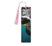 Penguin Swimming in The Ocean Wooden Bookmark Book Lovers Tassels Crafts Accessories Reading Book Club Party
