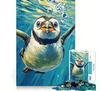 Penguin Swimming Underwater Illustration Jigsaw Puzzle 1000 Piece for Adults Smart Reason Toy Home Pastime Smooth Edge Art Collectible (38x26cm)