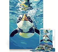 Penguin Swimming Underwater Jigsaw Puzzle 1000 Piece for Adults Smart Reason Toy Home Pastime Smooth Edge Art Collectible (50x75cm)