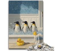 Penguin Taking A Bath Jigsaws 1000 Pieces for Teenagers,Staycation Kill Time Every Piece Is Unique - Challenging Family Fun Game (50x75cm)