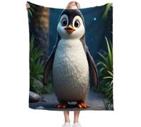 Penguin Throw Blanket Cute Penguins Microfiber Fleece Blanket Warm Soft Single Plush Throw Blankets for Sofa Couch Bed Sofa Chair, Flannel Blankets 130 x 150 cm for Kids Teens L693