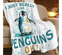 Penguin Throw Blanket I Just Really Like Penguins Blanket Gifts for Adults Funny Cute Penguin Blanket Ultra Soft Cozy Warm Plush Fleece All Season Blanket Decor for Couch Dorm Office 40''X50''