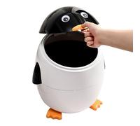 Penguin Trash Can, Shaped Design Bin Penguin Swing Lid Trash, Black And White Garbage For Under Tables, Wastebasket Animal Shaped Bin Bathroom Can