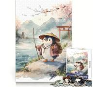 Penguin Traveler in Japanese Landscape Jigsaw Puzzles for Adults 1000 Pieces Clear Logic Toy Quiet Hobby Perfect Cut Stylish Gift (50x75cm)