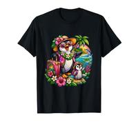Penguin Travelers with Tropical Suitcase and Flowers T-Shirt