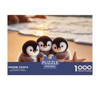 Penguin Trio Beach Puzzle Game for The Whole Family 1000 Piece - Three Penguin Babies on Beach Gifts for Men Women Fun Present for Home38x26cm/1000pcs