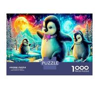 Penguin Trio DIY Jigsaw Puzzle, Penguins on Cosmic Ice Eco-Friendly Paper, Fun & Challenging Family Game, Beautiful Decoration Puzzle, Great Gift Idea 52x38cm/1000pcs