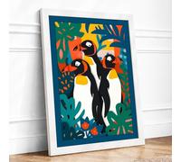 Penguin Trio Tropical Framed Wall Art Print A1 (84.1×59.4cm) White, Wall Decor for Living Room, Bedroom, Office & Home, Ready to Hang, Art Gift