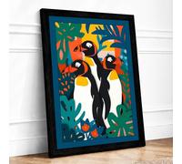 Penguin Trio Tropical Framed Wall Art Print A3 (42×29.7cm) Black, Wall Decor for Living Room, Bedroom, Office & Home, Ready to Hang, Art Gift