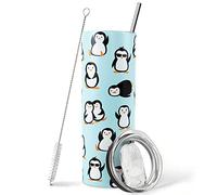 Penguin Tumbler with Straw - Cute Penguin Gifts in Blue, 20 Oz - Thermal Insulated, Perfect for Coffee or Water - Birthday Gift