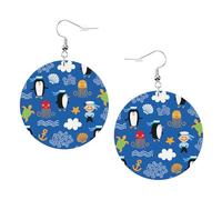 Penguin Turtle Print Piercing Round Leather Earrings Set 1 Pair Stylish Leather Earrings Dangle Hoop For Women Jewelry Gifts