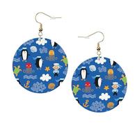 Penguin Turtle Print Piercing Round Leather Earrings Set 1 Pair Stylish Leather Earrings Dangle Hoop For Women Jewelry Gifts