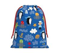 Penguin Turtle Print Plush Gift Bags With Drawstring, Reusable Gift Wrap For Christmas, Wedding, Party -Size M