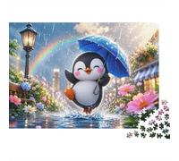 Penguin Umbrella Flowers Jigsaw Puzzle 500 Pieces for Adults | 52x38cm Premium Cardboard, Double Sided HD Print, Precision Cut Tight Fit, Dust Free, Stress Relief, Home Decor Gift
