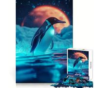 Penguin Under A Red Moon 1000 Piece Jigsaw Puzzles for Teenagers Jigsaw Logic Train Toy Stress Relief Smooth Cut Memorable Gift (50x75cm)