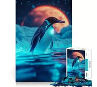 Penguin Under A Red Moon 1000 Piece Jigsaw Puzzles for Teenagers Jigsaw Logic Train Toy Stress Relief Smooth Cut Memorable Gift (50x75cm)