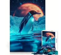 Penguin Under A Red Moon Jigsaw Puzzles 1000 Pieces for Adults Logic Sense Toy Leisure Time Smooth Edge Seasonal Gift (38x26cm)