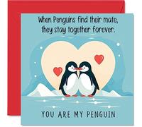 Penguin Valentines Anniversary Card - Penguins In Love - Cute Romantic Card for Girlfriend Boyfriend Wife Husband Partner Friend Him Her, 145mm Anniversary Greeting Cards