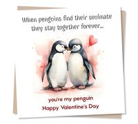 Penguin Valentine's Day Greeting Card - Cute Loving Design - Blank Inside (135 x 135 mm) - Made in UK - with Envelope