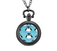 Penguin Vintage Pocket Watch Alloy Pendant Watches Necklace Gift for Men Women Black-Style