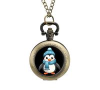 Penguin Vintage Pocket Watch Alloy Pendant Watches Necklace Gift for Men Women Coppery-Style