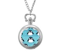 Penguin Vintage Pocket Watch Alloy Pendant Watches Necklace Gift for Men Women Silver-Style