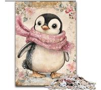 Penguin Wearing A Scarf Adult Jigsaws 1000 Piece, Stress Reliever Staycation Kill Time with Matching Poster And Trivia Sheet (26x38cm)