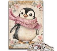 Penguin Wearing A Scarf Jigsaw Puzzles for Teenagers,Stress Reliever Staycation Kill Time with Matching Poster And Trivia Sheet (38X52cm)