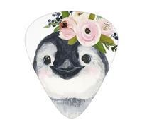 Penguin Wearing Flowers 12 Pcs Guitar Picks, 0.46mm/0.71mm/0.96mm Thickness, Guitar Plectrum With Storage Case For Acoustic-Electric Guitar Ukulele Bass