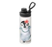 Penguin Wearing Flowers 18oz Sports Insulated Kettle Full-Width Printed Design 304 Stainless Steel Inner Double-Layer Heat Insulation Leak-Proof Portable Water Cup Suitable for Outdoor Camping