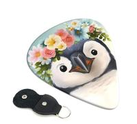 Penguin Wearing Flowers 6 Pack Guitar Picks With Holder, Personalized Guitar Plectrums Non-Slip Portable Ukulele Bass Picks 0.46mm For Acoustic Guitar Lovers Gifts