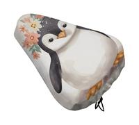 Penguin Wearing Flowers Bike Seat Cover Soft Padded, Extra Wide Bike Seat Cushion for Women Men Comfort, Replacement Waterproof Bicycle Seats Cushion with Drawstring, Fit for Road/Mountain/Exercise/Sp