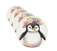 Penguin Wearing Flowers Car Air Fresheners Cards 4 Pcs Hanging Fragrance Scented Cards Long-Lasting Car Aromatherapy Tablets for Wardrobe Bathroom Car Interior Mirror Pendant Gifts