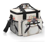 Penguin Wearing Flowers Cooler Bags Portable Soft Cooler Bag Lightweight Ice Chest Insulated Lunch Bags Camping Cooler Bag Cooler Lunch Tote Coolers for Picnic Travel Beach