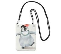 Penguin Wearing Flowers Crossbody Phone Bag for Women, Small Shoulder Purse with Adjustable Strap, Waterproof Fabric Cell Phone Pouch for Travel & Daily Use
