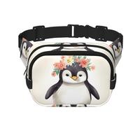 Penguin Wearing Flowers Fanny Pack For Women Waterproof Adjustable Belt Bags Waist Pack Fashion Casual Crossbody Bags Bum Bag For Running Workout Hiking Traveling, Black, One Size