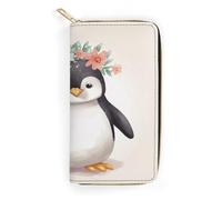 Penguin Wearing Flowers Leather Wallet, Bifold Stylish Wallets, Credit Card Holder for Passport Covers, Purse Passport Bag for Men Women