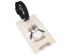 Penguin Wearing Flowers Luggage Tags for Suitcases, PVC Suitcase Tag with Secure Strap Suitcase Identifier with Privacy Name Card for Travel Bag Tags Personalized Baggage Tag for Women Men