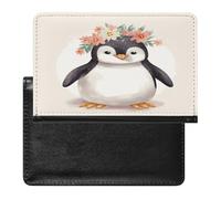 Penguin Wearing Flowers Passport Holder for Travel PU Leather Passport Book Card Holder Case Cute Passport Wallet Ultra Slim Passport Cover Passport Protector Case for Women Men