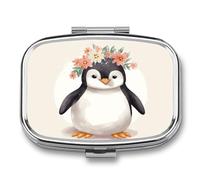Penguin Wearing Flowers Pill Box Pill Case Cute Pill Organizer Pill Holder Medicine Pill Organizer Pill Container Daily Pill Organizer Small Pill Box Pill Case for Purse Pocket