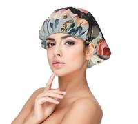 Penguin Wearing Flowers Printed Satin Hair Bonnet for Sleeping Double Layer Silk Sleep Cap Hair Wrap Cap for Women Men Black