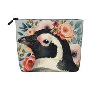 Penguin Wearing Flowers Printed Travel Makeup Bag Imitation Linen Cosmetic Bags Waterproof Cosmetic Case Organizer for Women
